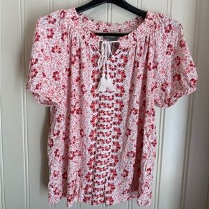Style & Co. Red and White Floral Blouse